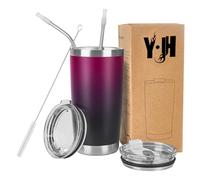 Y·JH 20oz (550ml) Taza Termo Cafe Para Llevar - Vaso Con Pajita - Taza Térmica de Acero Inoxidable Reusable - 2 Tapas a Prueba de Salpicaduras Pajitas - Morado&Negro