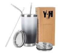 Y·JH 20oz (550ml) Taza Termo Cafe Para Llevar - Vaso Con Pajita - Taza Térmica de Acero Inoxidable Reusable - 2 Tapas a Prueba de Salpicaduras Pajitas - Blanco&Negro
