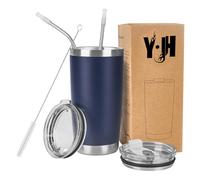Y·JH 20oz (550ml) Taza Termo Cafe Para Llevar - Vaso Con Pajita - Taza Térmica de Acero Inoxidable Reusable - 2 Tapas a Prueba de Salpicaduras Pajitas - Azul Marino