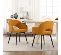 Ya-Home Juego de 2 Sillas de Comedor Silla Cocina Giratoria,Amarillo | Terciopelo,Giro 360, Patas Metal, Cojín Comodo , Brazos y Respaldo Hueca, Antideslizante, para Hogar/Restaurante, MAX 113KG