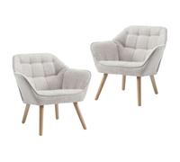 Ya-Home Juego de 2 Sillon Relax Butacas Lectura de Lino, Beige | Lino, Fácil de limpiar, Patas Madera Ajustable ,Retro Escandinavo, para Dormitorio/Salon, MAX 113KG