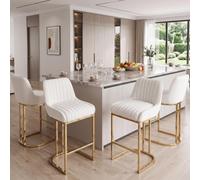 Ya-Home Juego de 4 Taburetes Altos de Cocina Marco de Metal Nórdico, Blanco | Silla Alta de Terciopelo, Base de Metal, Respaldo Curvo, Cojin Comodo,Estilo Nórdico, para Isla Cocina/Bar,MAX 113KG