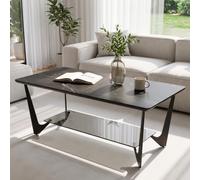 Ya-Home Mesa de Café y Comedor Negro con Patas de Metal | Gaming Mesa, Estantería de almacenamiento de dos niveles, Para Dormitorio/Salon/Cafe