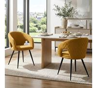 Ya-Home Set de 2 Silla de Comedor Silla Cocina Patas Metal Nórdico,Amarillo | Asiento Tapizado de Chenille, Pata Metal Antideslizante, Respaldo Curvo, Cojin Grueso, para Hogar/Restaurante, MAX 113KG
