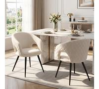 Ya-Home Set de 2 Silla de Comedor Silla Cocina Patas Metal Nórdico,Beige | Asiento Tapizado de Chenille, Pata Metal Antideslizante, Respaldo Curvo, Cojin Grueso, para Hogar/Restaurante, MAX 113KG