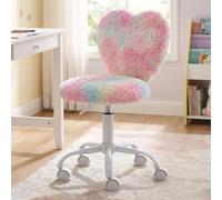 Ya-Home Silla Escritorio para Niña/Niño Silla Giratoria Tocador, Colorido | Lana Sintética, Altura Ajustable, Giratoria, Ruedas, 8cm Cojín, Respaldo en Forma de Corazón, para Dormitorio/Tocador