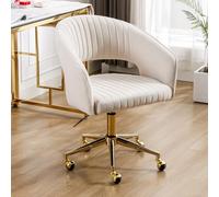 Ya-Home Silla Tocador Silla Escritorio con Ruedas,Beige | Chenille, Giratorio, Respaldo Abierto, Cojin Grueso, Altura Ajustable, para Tocador/Dormitorio/Oficina,MAX 113KG