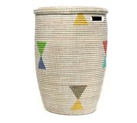 YAADU Cesto para la colada con tapa de 80 l - Cesto para la colada grande con tapa, cesta trenzada, cesta para la colada boho con asas, contenedor para la ropa sucia, modelo Nendi (plano blanco y