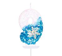 YAAVAAW Vela de Cumpleaños Número 9 Azul de Frozen, Decoración de Pastel con Copo de Nieve para Niñas de 9 Años, Ideal para Aniversarios