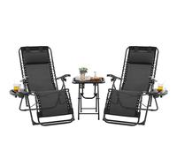 Yaheetech 2 Tumbonas o Sillas de Exterior Plegables y reclinables, con Mesa Auxiliar, Portavasos, Reposacabezas, Tumbonas de Gravedad Cero con Respaldo Ajustable, para Patio, Piscina, Negro