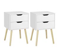 Yaheetech 2pcs Mesillas de Noche con Dos Cajones Mesita de Noche Modernopara Dormitorio Mesa Auxiliar de Madera para Sala de Estar 40x40x61cm Blanca