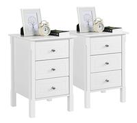 Yaheetech 2pcs Mesitas de Noche Blancas Madera con Tres Cajones