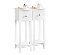 Yaheetech 2pcs Mesitas de Noche con Cajón y Estante 25x25x70cm Mesilla de Noche Alta de Madera Lacada Mesita Auxiliar Estrecha para Dormitorio Blanco Satinado