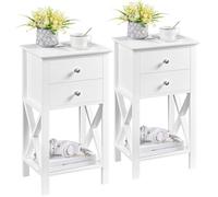 Yaheetech 2pcs Mesitas de Noche con Cajones Mesillas de Noche Alta para Dormitorio Mesa de Sofá para Ahorrar Espacio de MDF, 40 × 30 × 70 cm, Color Blanco