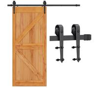 Yaheetech 6FT 183cm Herraje para Puerta Corredera Kit Puerta Corredera Exterior Kit de Accesorios para Puertas Correderas para Garaje Baño Negro