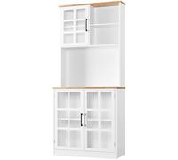 Yaheetech Armario de Almacenamiento, Armario de Baño, con Puertas de Vidrio, Estantes Ajustables, para Baño, Sala de Estar, Comedor, Blanco 80x37x183 cm
