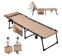 Yaheetech Cama de Camping Plegable con Cojín y Bolsillo Lateral Tumbona Plegable Respaldo Ajustable en 5 Posiciones hasta 120kg para Interior Exterior y Viajes, 189x57x38 cm, Beige