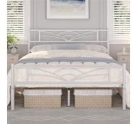 Yaheetech Cama Doble 140X200 cm de Metal con Cabecera Espacio Bajo Blanco | Estructura de Cama Hierro Matrimonial Montaje Sencillo Estilo Moderno
