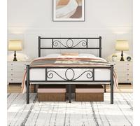Yaheetech Cama Doble con Cabecera 135x190 cm Estructura Metal Negro | Bese Cama Industrial Matrimonial con Piecero Fácil Montaje