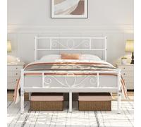 Yaheetech Cama Doble de Metal con Cabecera para Colchón 135x190cm Blanco | Estructura Cama Matrimonial en Acero con Cabecera Espacio de Almacenamiento Almohadillas Antideslizantes en Patas