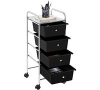 Yaheetech Carrito Auxiliar con Ruedas Carro de Almacenamiento con Cajones Carro Organizador Plastico Cajoneras Oficina para Transporte Negro