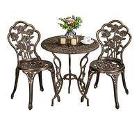 Yaheetech Conjunto de 1 Mesa y 2 Sillas Exterior Aluminio Resistente Bronce