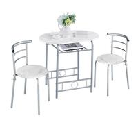 Yaheetech Juego de Mesa de Comedor Redonda con 2 Sillas, Juego de Muebles de Cocina de 3 Piezas, para Espacios Pequeños, Jardín, Estudio Blanco