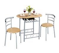 Yaheetech Grupo de Comedor de 3 Piezas, Mesa de Comedor con 2 sillas, Grupo de Asientos para Cocina, Mesa de Madera para balcón, salón, terraza y Bar, Ahorra Espacio, compacta (Color Madera Natural).
