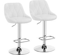 Yaheetech Juego de 2 Taburetes de Bar de Altura Ajustable 86-107,5 cm Sillas de Bar Asiento Giratorio Reposapiés Cuadrado Estructura de Metal Blanco