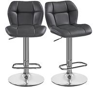 Yaheetech Juego de 2 Taburetes de Bar, Taburetes Altos de Cocina de PU Gris
