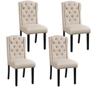 Yaheetech Juego de 4 Sillas de Cocina Tapizada Tela Diseño de Botones Beige