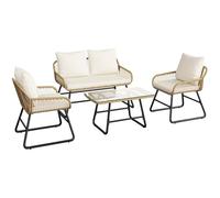 Yaheetech Juego de Muebles de Jardín de 4 Piezas Conjunto de Muebles de Jardín Exterior Sofá de Jardín (Beige/Negro)