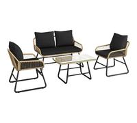 Yaheetech Juego de Muebles de Jardín de 4 Piezas Conjunto de Muebles de Jardín Exterior Sofá de Jardín (Beige/Negro, 116 x 65 x 76 cm)