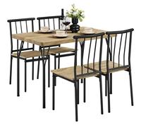 Yaheetech Juego Mesa y 4 Sillas de Comedor Madera y Metal 110X70 cm Marrón