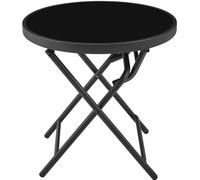 Yaheetech Mesa Auxiliar Plegable de Vidrio Templado 46 cm Diámetro Negro