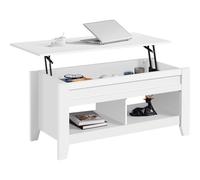 Yaheetech Mesa Centro Elevable de Madera Mesa de Café para Salón con Revistero Mueble de Diseño Moderno 104.5 x 49.5 x (49-61.5) cm Blanco