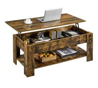 Yaheetech Mesa Centro Elevable Industrial Mesa Café con Revistero