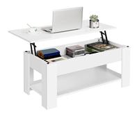 Yaheetech Mesa de Centro Elevable y Extensible con Revistero 98x50x(41,8-56) cm Mesa de Salón o Comedor Mesita Cafe con Estante Almacenamiento Oculto Blanco