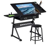 Yaheetech Mesa de Dibujo Inclinable 0-60° con Banco Ajustable Negro