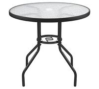 Yaheetech Mesa de Jardín 70cm de Diámetro Redonda de Vidrio Alto 73cm Negro