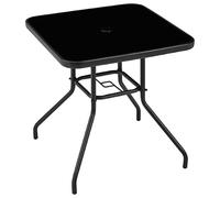 Yaheetech Mesa de Jardín Mesa Auxiliar de Cristal y Metálica Mesa de Balcón con Orificio para Sombrilla para Terraza, Jardín o Balcón 70 cm×70 cm Negro