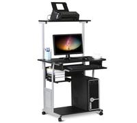 Yaheetech Mesa de Ordenador con Ruedas 3 Niveles de Almacenamiento Negro
