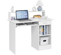 Yaheetech Mesa Escritorio de Ordenador con Estanteía y Cajón Color Blanco