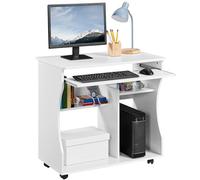 Yaheetech Mesa Escritorio Pequeño con Ruedas y Estantes 80x48x76cm Blanco