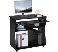 Yaheetech Mesa Escritorio Pequeño con Ruedas y Estantes 80x48x76cm Negro