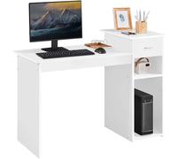 Yaheetech Mesa Ordenador Madera con Cajón y Estantería, 112x50x82cm, Blanco