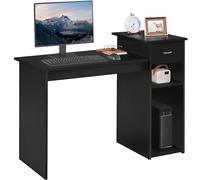 Yaheetech Mesa Ordenador Madera con Cajón y Estantería, 112x50x82cm, Negro