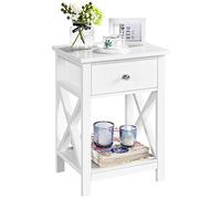Yaheetech Mesita de Noche Blanca con Cajón 40x30x55cm