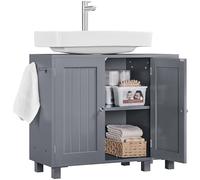 Yaheetech Mueble Bajo Lavabo, Armario de Baño, Apto para Lavabos con Pedestal, con Armario de Dos Puertas Estantes Ajustables Armario de Baño con Almacenamiento Lateral Abierto Ganchos, Gris Oscuro