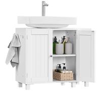 Yaheetech Mueble Bajo Lavabo, Armario de Baño, Apto para Lavabos con Pedestal, con Armario de Dos Puertas Estantes Ajustables Armario de Baño con Almacenamiento Lateral Abierto Ganchos, Blanco
